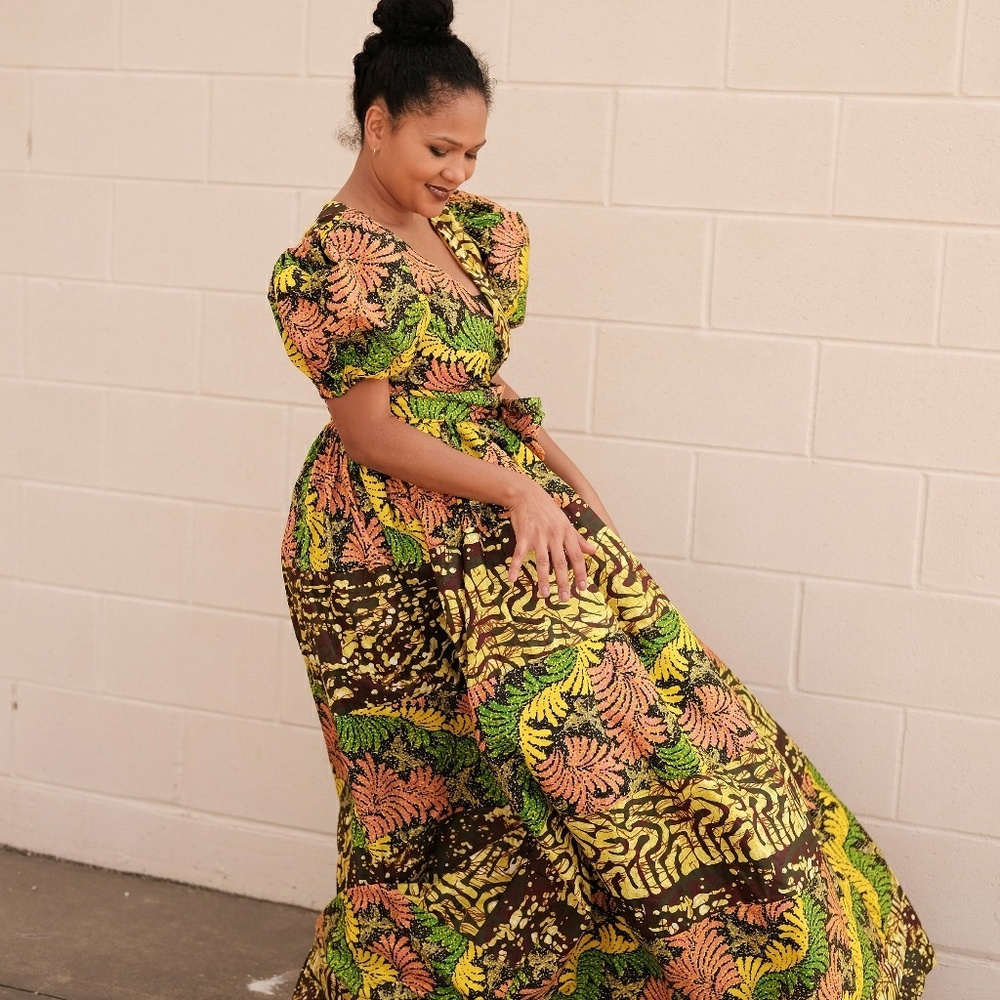 Women African print full length maxi dress
